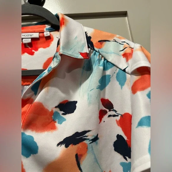 Chico's Short Sleeve Floral Top Blouse Size XL /Chico’s Size 3 EUC! - Picture 14 of 16